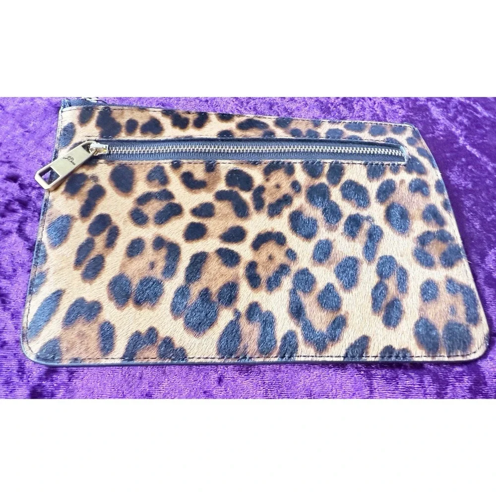 J Crew Leopard‎ Print Calf Hair Pouch Clutch Bag Cheetah Animal Print Handbag